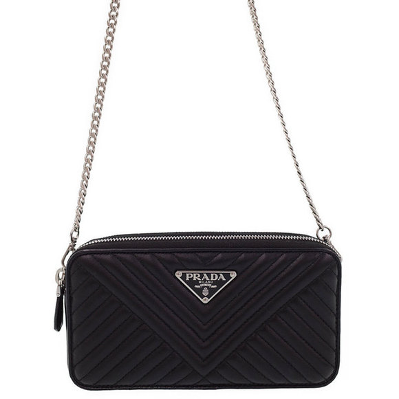 Prada Nappa Leather Mini Chain Shoulder Bag Black - Picture 1 of 7